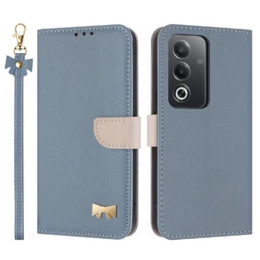 OPPO A5 5G/A3 4G Global Light Blue Leather Phone Case with Strap - 1