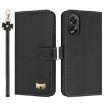 OPPO A38/A18 4G Leather Phone Case with Hand Strap - Black - 1