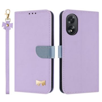 OPPO A38/A18 4G Global Leather Phone Case with Hand Strap - Purple - 1
