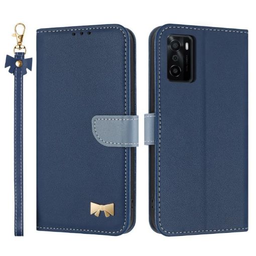 OPPO A55s 5G Japan Leather Phone Case with Hand Strap - Dark Blue - 1
