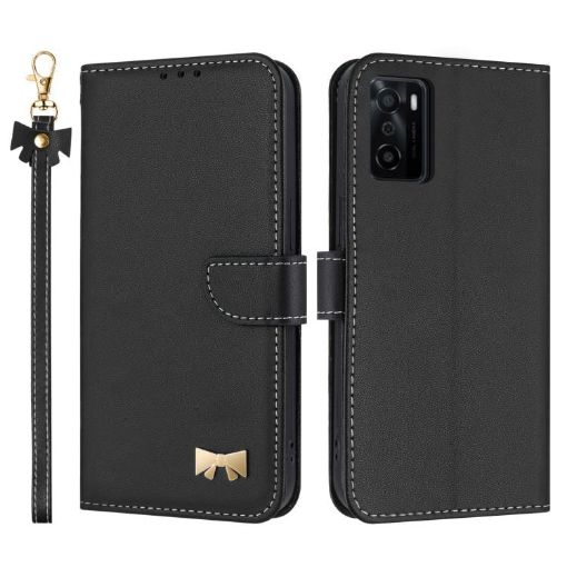 OPPO A55s 5G Japan Leather Phone Case with Hand Strap - Black - 1