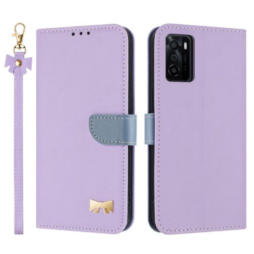 OPPO A55s 5G Japan Purple Leather Phone Case with Metal Bow & Strap - 1
