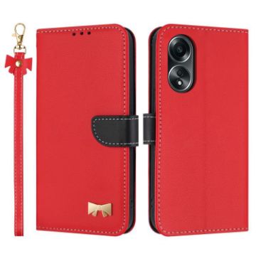 OPPO A58 4G Global Red Leather Phone Case with Hand Strap - 1