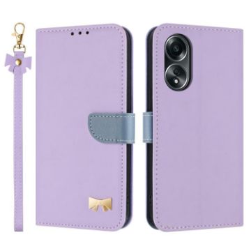 OPPO A58 4G Global Purple Leather Phone Case with Hand Strap - 1
