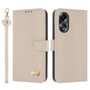 OPPO A58 4G Global Leather Phone Case with Hand Strap - Apricot - 1