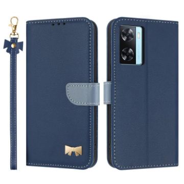 OPPO A77/A57 4G Global Leather Phone Case with Strap - Dark Blue - 1
