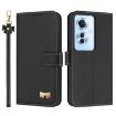 OPPO Reno11 F/F21 Pro India Black Leather Phone Case with Hand Strap - 1