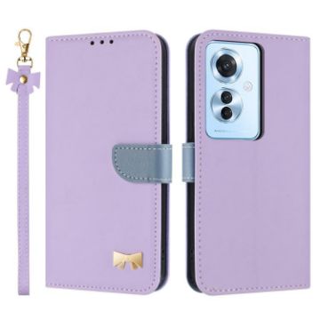 OPPO Reno11 F/F21 Pro India Purple Leather Phone Case with Hand Strap - 1