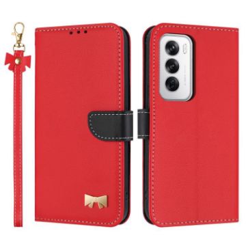 OPPO Reno12 5G Red Leather Phone Case with Hand Strap & Metal Bow - 1