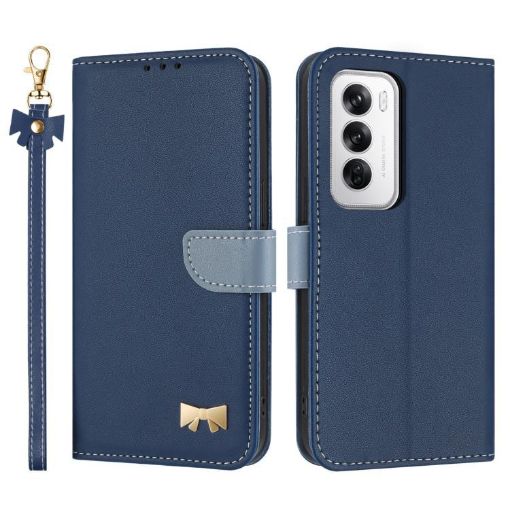 OPPO Reno12 5G Dark Blue Leather Case with Hand Strap - 1
