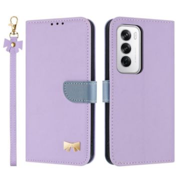 OPPO Reno12 5G Global Purple Leather Phone Case with Hand Strap - 1