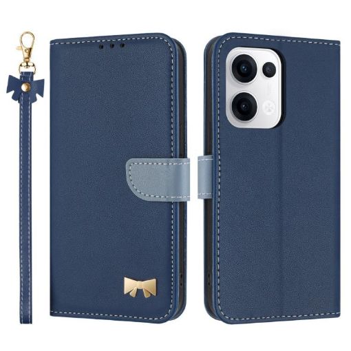 OPPO Reno13 5G Dark Blue Leather Phone Case with Hand Strap - 1