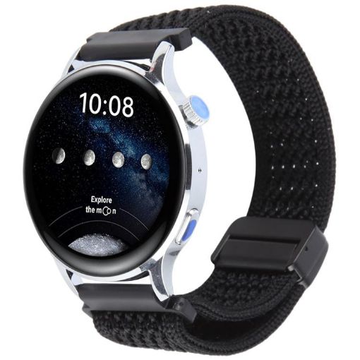 18mm Magnetic Buckle Knitted Nylon Watch Band - Black, Breathable Strap - 1