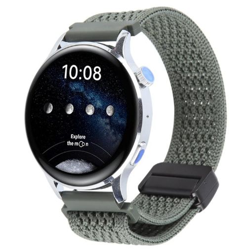 22mm Olive Green Magnetic Buckle Knitted Nylon Watch Band - 1