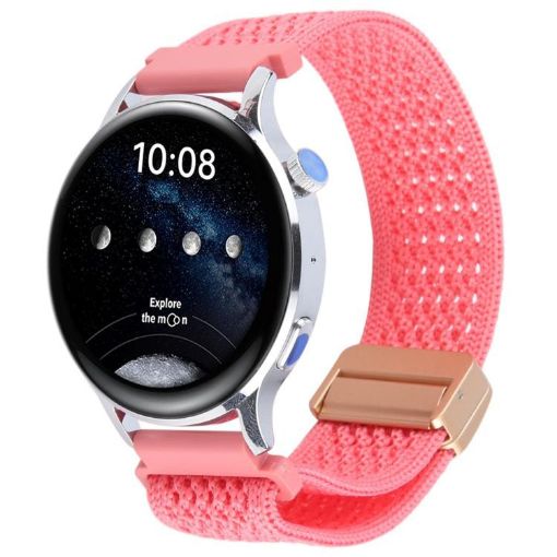 Magnetic Buckle Knitted Nylon Watch Band 22mm - Pink, Breathable Strap - 1