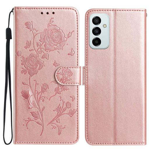 Samsung Galaxy M23 Rose Flower Embossed Leather Case Rose Gold - 1