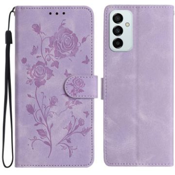 Samsung Galaxy M23 Light Purple Rose Embossed Leather Phone Case - 1