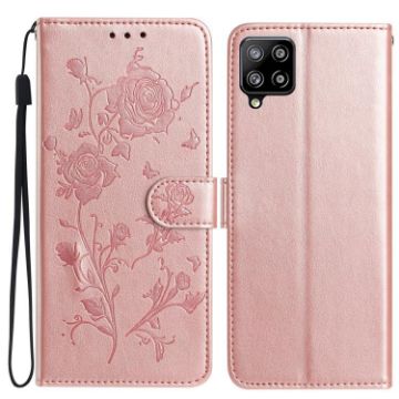 Samsung Galaxy M32 Rose Gold Leather Case - Rose Flower Embossed Pattern - 1
