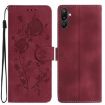 Samsung Galaxy F06 Red Leather Case - Rose Flower Embossing Pattern - 1