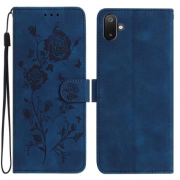 Samsung Galaxy F06 Dark Blue Rose Embossed Leather Phone Case - 1