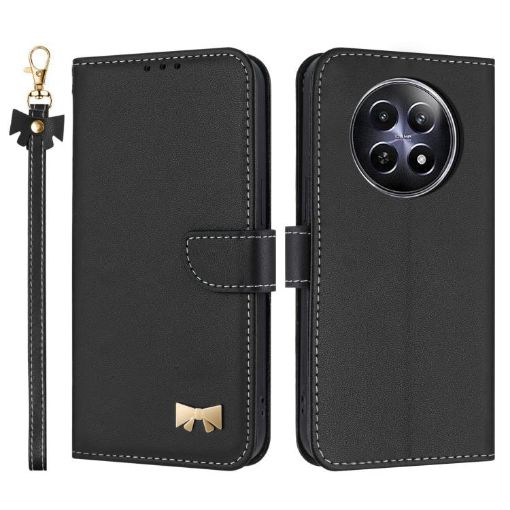 Realme 13/12/C65 5G Black Leather Phone Case with Hand Strap - 1