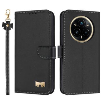 Realme 14 Pro 5G Black Metal Bow Leather Case with Hand Strap - 1
