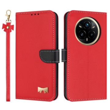Realme 14 Pro+ 5G Red Metal Bow Leather Case with Hand Strap - 1