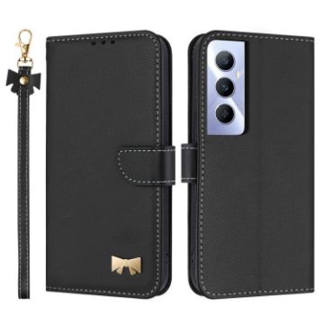 Realme C65 4G Global Leather Phone Case with Hand Strap - Black - 1
