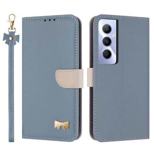 Realme C65 4G Global Leather Phone Case with Hand Strap - Light Blue - 1