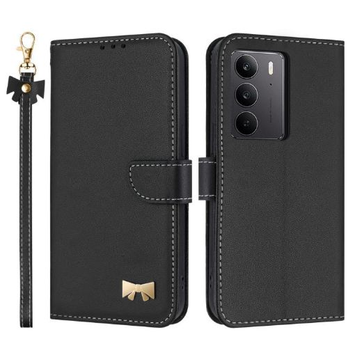 Realme C75 4G Global/P3x Leather Phone Case with Hand Strap - Black - 1