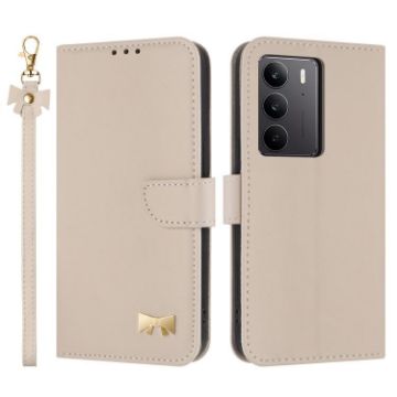 Realme C75 4G Global/P3x Leather Phone Case with Hand Strap - Apricot - 1