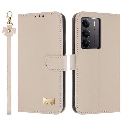 Realme C75 4G Global/P3x Leather Phone Case with Hand Strap - Apricot - 1
