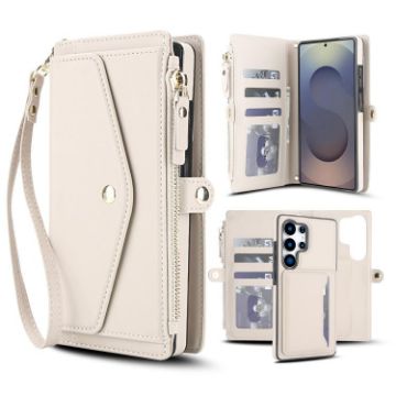 Samsung Galaxy S25 Ultra 5G Wallet Leather Phone Case with Lanyard White - 1