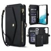 Samsung Galaxy S22 5G Wallet Detachable Leather Case with Lanyard (Black) - 1