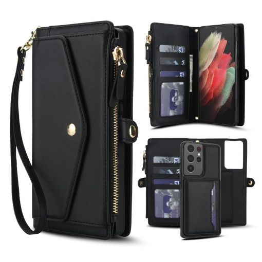 Samsung Galaxy S21 Ultra 5G Wallet Leather Phone Case with Lanyard - 1