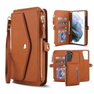 Samsung Galaxy S21+ 5G Wallet Leather Phone Case with Lanyard - Brown - 1