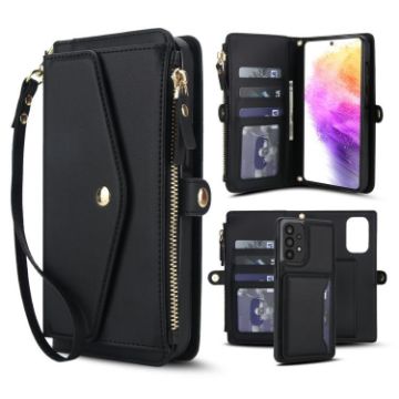 Samsung Galaxy A33 5G Wallet Detachable Leather Case with Lanyard (Black) - 1