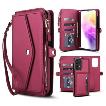 Samsung Galaxy A33 5G Red Leather Wallet Phone Case with Lanyard - 1