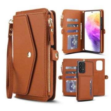 Samsung Galaxy A33 5G Wallet Detachable Leather Case with Lanyard Brown - 1