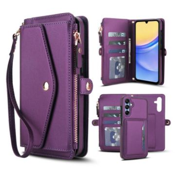 Samsung Galaxy A35 5G Wallet Case, Detachable Leather, Lanyard, Purple - 1