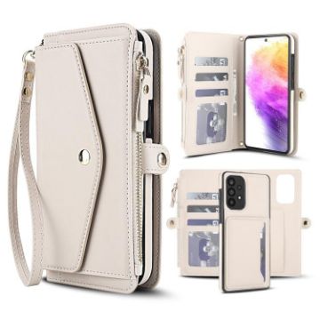 Samsung Galaxy A52 5G Wallet Detachable Leather Case with Lanyard White - 1