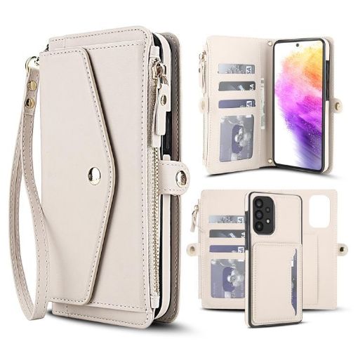 Samsung Galaxy A52 5G Wallet Detachable Leather Case with Lanyard White - 1