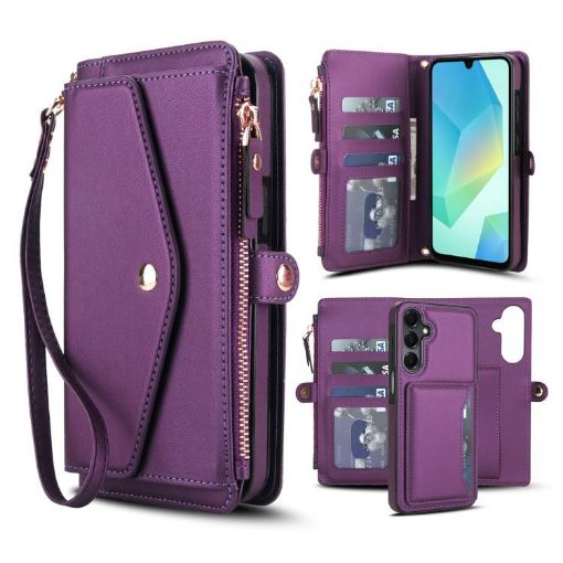 Samsung Galaxy A54 5G Wallet Case, Detachable Leather, Lanyard, Purple - 1