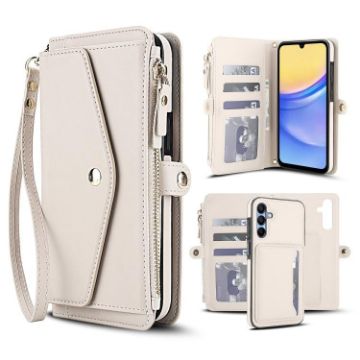 Samsung Galaxy A55 5G Wallet Detachable Leather Case with Lanyard White - 1