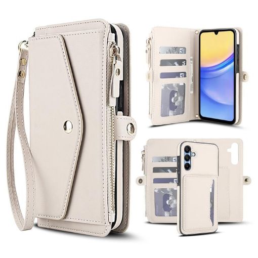 Samsung Galaxy A55 5G Wallet Detachable Leather Case with Lanyard White - 1