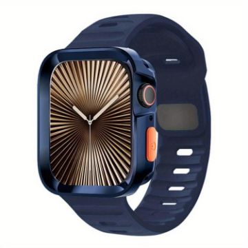 Apple Watch 44mm/45mm Dark Blue Wave Texture Silicone Band & TPU Case - 1