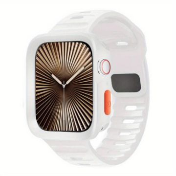 Apple Watch 44mm/45mm Wave Texture Silicone Band & TPU Case - White - 1