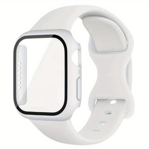 Apple Watch 44mm/45mm Silicone Band & Case with Butterfly Buckle - White - 1