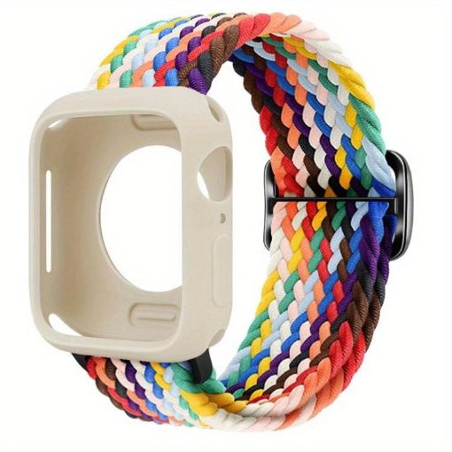 Apple Watch Series 10 42mm Nylon Band & Silicone Case (Rainbow) - 1