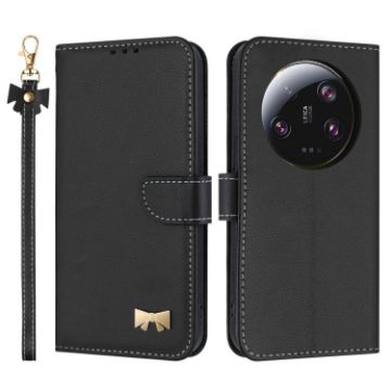 Xiaomi 13 Ultra Metal Bow Leather Phone Case with Hand Strap - Black - 1